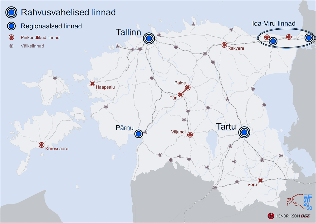 Kaart: 10 linna toimepiirkonnad (algne, praeguseks ÜRP raames edasi arendatud)